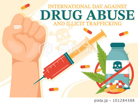 International Day Against Drug abuse and Illicit Trafficking illustration with Anti Narcotics to Avoid Drugs in Hand Drawn Templates Illustration 101284388