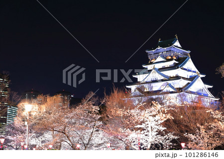 【大阪府】満開の夜桜の大阪城と大阪ビジネスパーク 【大阪府】満開の夜桜の大阪城と大阪ビジネスパーク 101286146