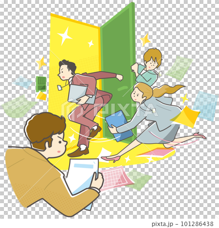 Four business people (men and women) enthusiastically attending a meeting. they have a mission. Four business people (men and women) enthusiastically attending a meeting. they have a mission. 101286438