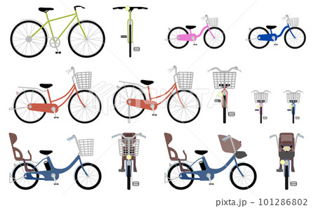 さまざまな自転車のイラスト　正面と側面 101286802