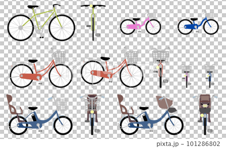 各種自行車正面和側面的插圖 各種自行車正面和側面的插圖 101286802