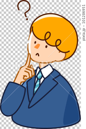 ベクターで描いた可愛いビジネスマンの男性のイラスト_疑問を持っている男性 ベクターで描いた可愛いビジネスマンの男性のイラスト_疑問を持っている男性 101286951