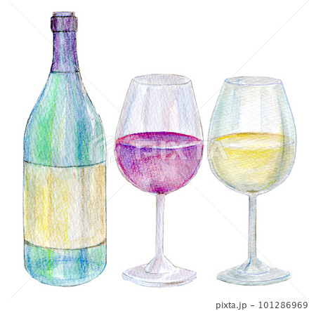 赤ワインと白ワイン　水彩イラスト 101286969