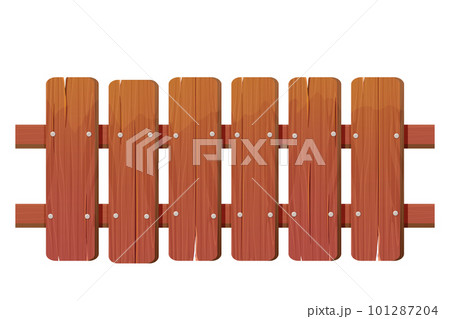 Wooden fencing on farm, ranch, garden isolated country timber fence in cartoon style isolated on white background. Hardwood slats, farming picket. Rural home protection, barrier of timber panels Wooden fencing on farm, ranch, garden isolated country timber fence in cartoon style isolated on white background. Hardwood slats, farming picket. Rural home protection, barrier of timber panels 101287204