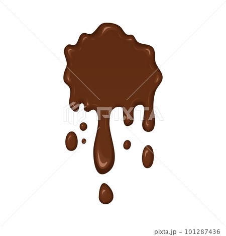 Vector illustration - melted chocolate drips and flowing. Abstract brown splash liquid. Banner in cartoon style. Stain shape isolated on white background 101287436