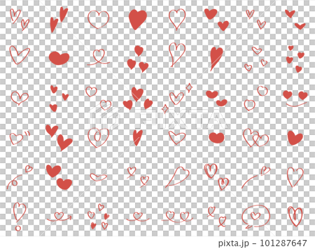 Easy-to-use hand-drawn heart set cute red 101287647