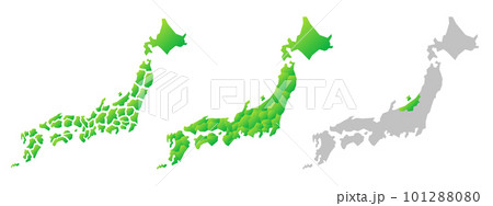 都道府県別の日本地図、緑色の日本列島、ベクターイラスト素材 都道府県別の日本地図、緑色の日本列島、ベクターイラスト素材 101288080