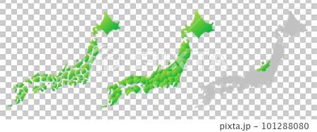 都道府県別の日本地図、緑色の日本列島、ベクターイラスト素材 都道府県別の日本地図、緑色の日本列島、ベクターイラスト素材 101288080