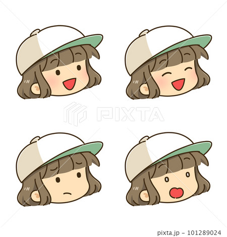 帽子をかぶった女性の表情4種 101289024