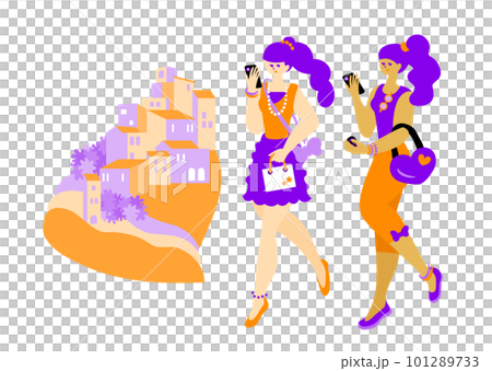 travel_shopping_girl_兩個享受旅行和購物的女人_簡約時尚插畫 travel_shopping_girl_兩個享受旅行和購物的女人_簡約時尚插畫 101289733