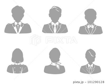 ホテル業種の制服姿のシルエット男女　セット 101290128