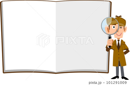 ノートの前で虫眼鏡をのぞく男性の探偵 ノートの前で虫眼鏡をのぞく男性の探偵 101291009