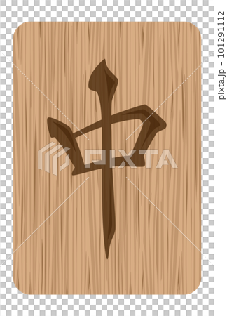 Mahjong tile illustration in wood carving style 101291112