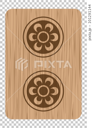 Wood carving style mahjong tile illustration two cylinders 101291144