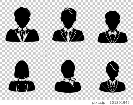 Silhouette men and women in uniforms for the hotel industry set black 101291943