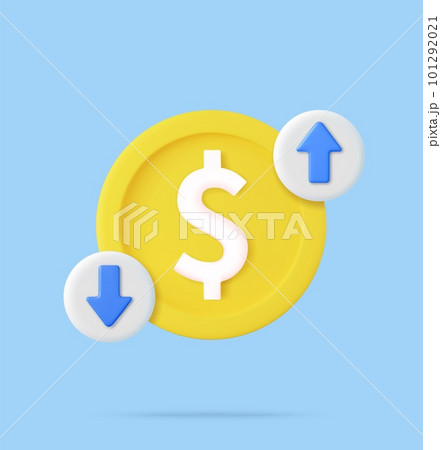 3d Cost of dollar with arrow down and up. 101292021
