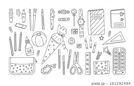 Set collection of school stationery objects.Vector illustration in line style 101292494