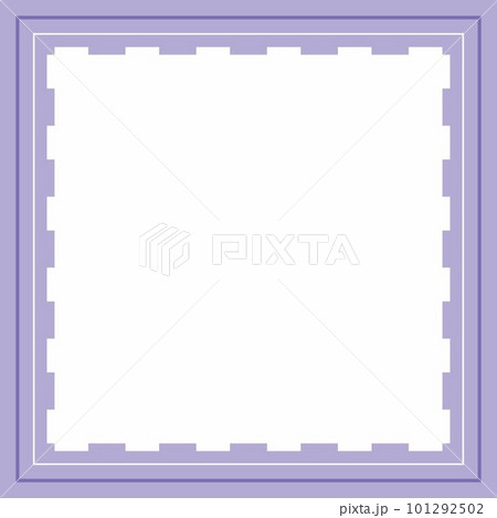 Frame or border. Violet and white background color with stripe line and square shapes ornament. 101292502