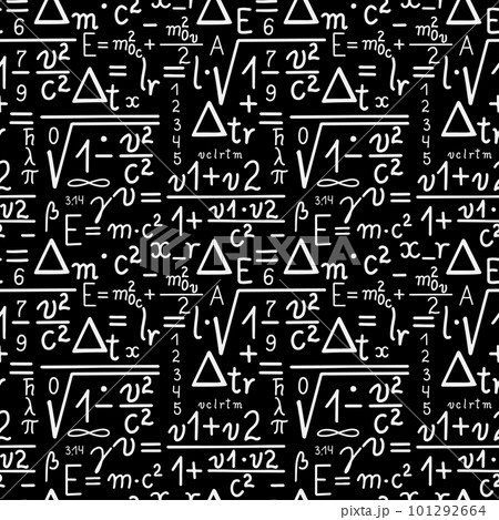 Physics equations on black background. Hand drawn seamless pattern. Physics equations on black background. Hand drawn seamless pattern. 101292664