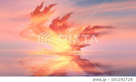 火の鳥　オレンジ色の背景 火の鳥オレンジ色の背景