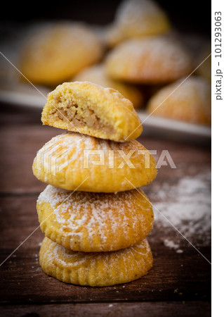 Traditional eid maamoul or mamoul cookies with dates, nuts, and jam, Arabic sweets for Aid al-Fitr Traditional eid maamoul or mamoul cookies with dates, nuts, and jam, Arabic sweets for Aid al-Fitr 101293063