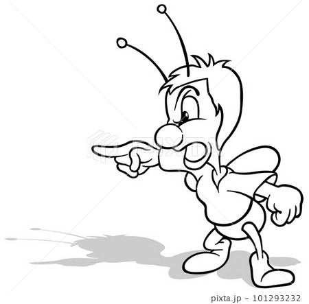 Drawing of a Standing Angry Beetle Pointing a Finger 101293232