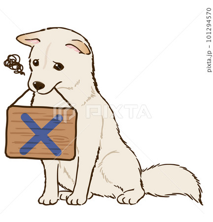 バツマークを持つ柴犬(白柴) バツマークを持つ柴犬(白柴) 101294570