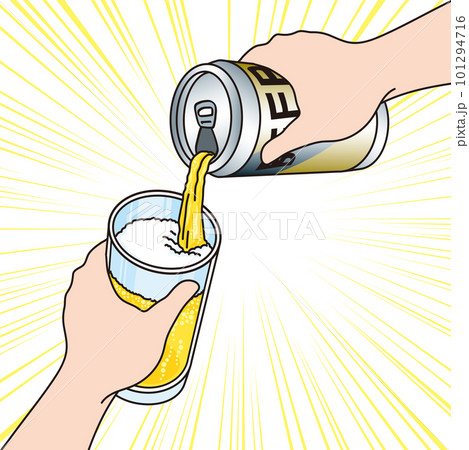 缶ビールで手酌酒_缶ビールをコップに注ぐのイラスト素材 [101294716] - PIXTA