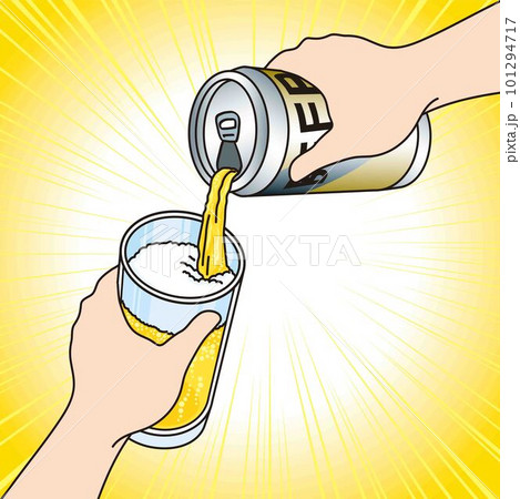缶ビールで手酌酒_缶ビールをコップに注ぐ 缶ビールで手酌酒_缶ビールをコップに注ぐ 101294717