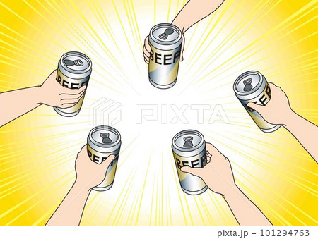 缶ビールで乾杯_たくさんの缶が入った缶ビールのイラスト 101294763