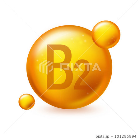 Vitamin B2 gold shining pill capcule icon. Pill capcule vector illustration on white isolated background Vitamin B2 gold shining pill capcule icon. Pill capcule vector illustration on white isolated background 101295994