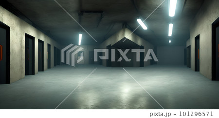 Eerie subterranean parking with no one in sight. AI generative 101296571