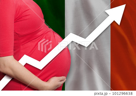Irish pregnant woman on flag of Ireland background. Birth rate up Irish pregnant woman on flag of Ireland background. Birth rate up 101296638