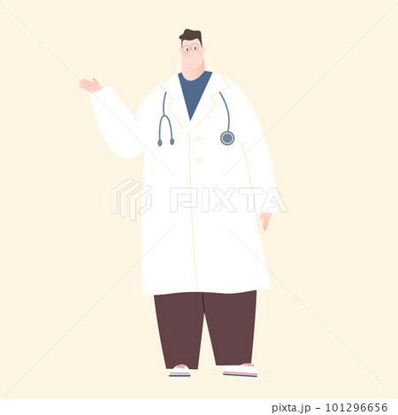 白衣をきて案内する男性医師のベクターイラスト。 101296656