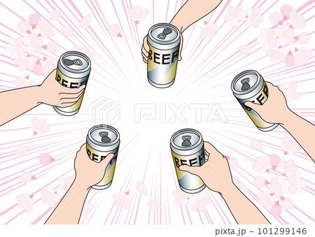 缶ビールで乾杯_お花見 缶ビールで乾杯_お花見 101299146