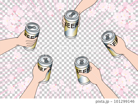 缶ビールで乾杯_お花見 缶ビールで乾杯_お花見 101299146
