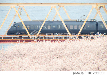 桜咲く大野川を渡る特急「にちりん」（JR九州 787系特急電車） 101299539