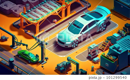 An illustration of car in factory Generative AI 101299540