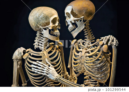 Couple of skeletons sitting next to each other Generative AI 101299544