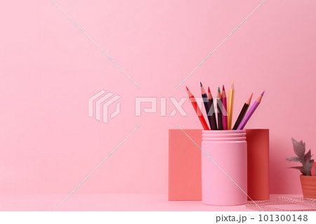 Back to school stationery on empty copy space on color background. Back to school stationery on empty copy space on color background. 101300148