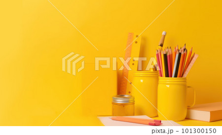 Back to school stationery on empty copy space on color background. Back to school stationery on empty copy space on color background. 101300150