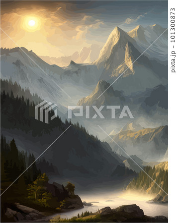 Vertical Incredible mountain landscape. Breathtaking view. Sharp mountain peaks 101300873