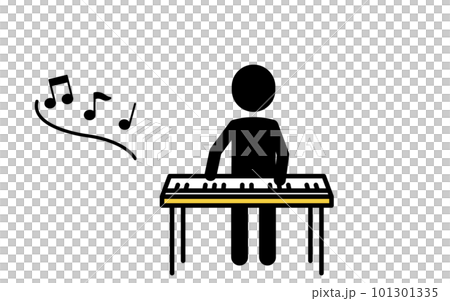 音楽、バンドのキーボード奏者のシンプルなピクトグラム 101301335