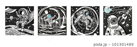 Cute astronaut in space among stars and planets. Scientific technology concept Cute astronaut in space among stars and planets. Scientific technology concept 101301489