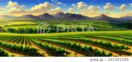Vineyard Field on hills vector illustration. Artistic landscape with growing Vineyard Field on hills vector illustration. Artistic landscape with growing 101301599