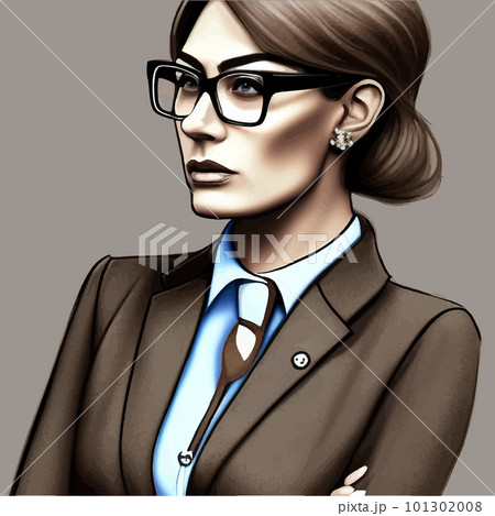 Closeup portrait confident young woman with serious expression in glasses Closeup portrait confident young woman with serious expression in glasses 101302008