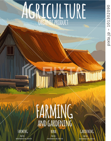 Cover design with concept of agriculture, nature farming. Harvest, field, trees empty vector illustration five 101302090