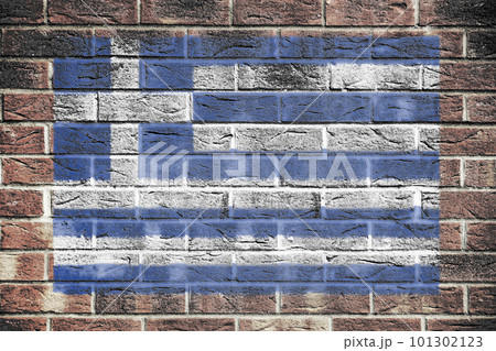 Greece flag painted on brick wall background 101302123