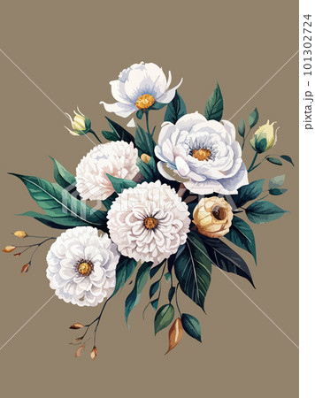 Greenery, pose and white peony, blush rose flowers vector illustration design 101302724