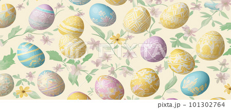 Colorful multi-colored Easter eggs, on light background. Cute festive seamless 101302764
